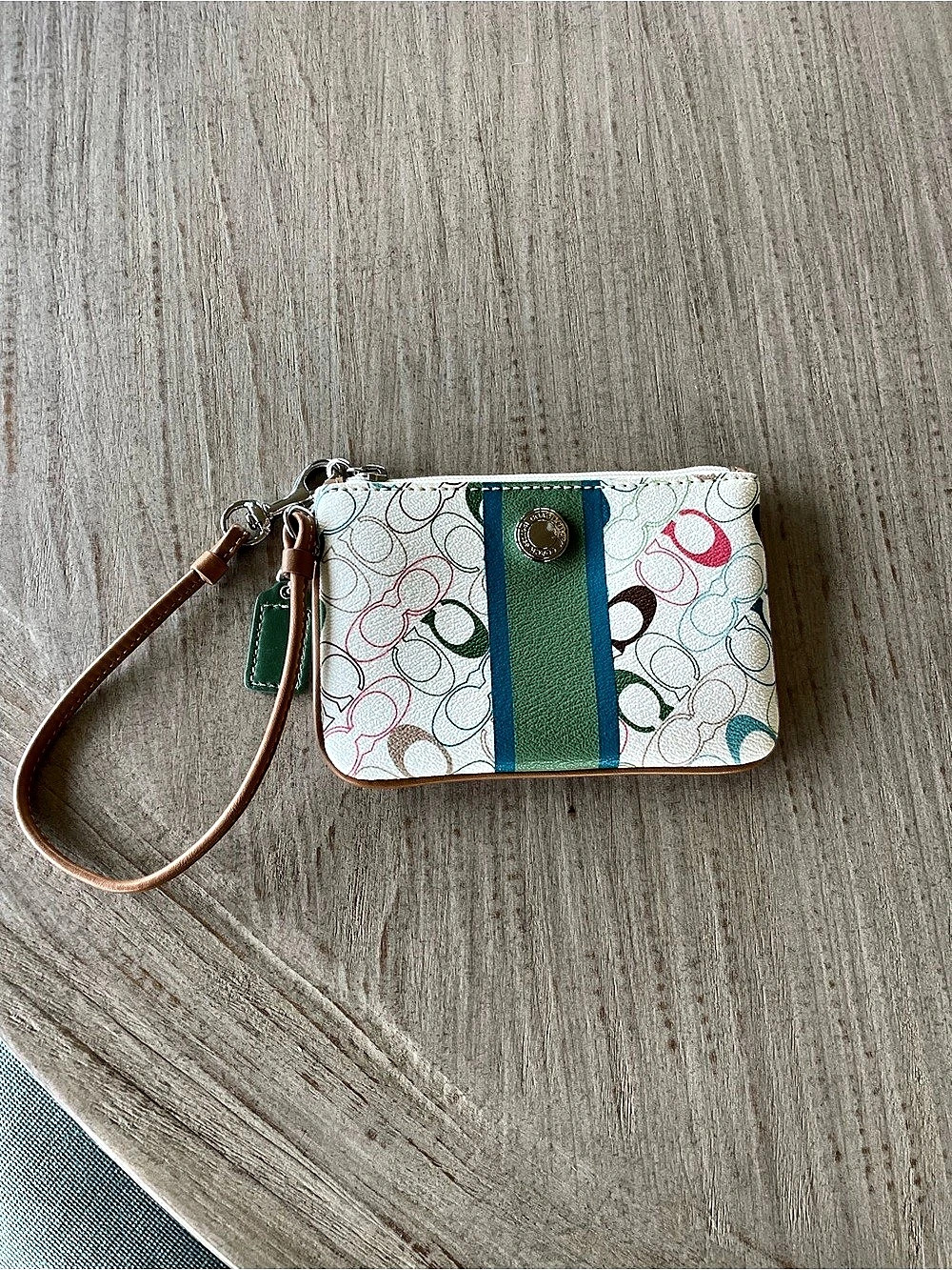 Coach Printed Wristlet in White & Green